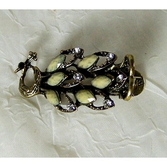 Peacock Rhinestones Faceted Accents Clip Hair Barrette - Picture 2 of 5